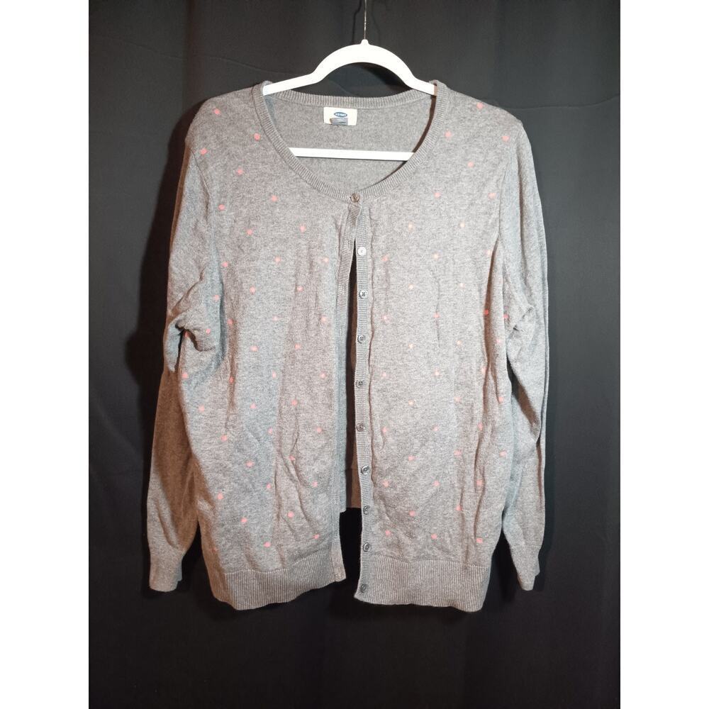 Old Navy Women’s XXL Charcoal Gray Pink Polka Dot Button Up Cardigan Sweater